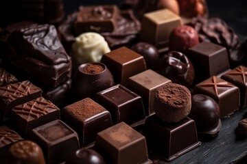 Assortment of chocolate. A tempting display capturing the delicious variety and decadence of different types of chocolate treats and sweets.