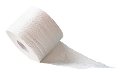.Single roll of white tissue paper or napkin prepared for use in toilet or restroom isolated on white background with clipping path.