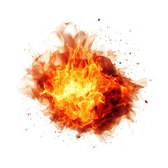 Realistic fiery explosion with sparks over a transparent background
