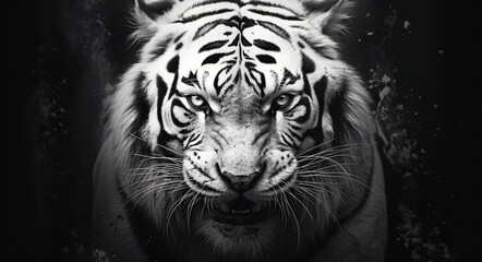 white tiger black and white, in the style of retro filters