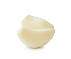 Peeled garlic cloves in stack are isolated on white background with clipping path