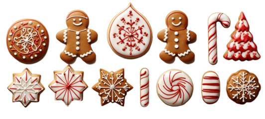 Set of Candy cane and Gingerbread man cookie biscuit on transparent background