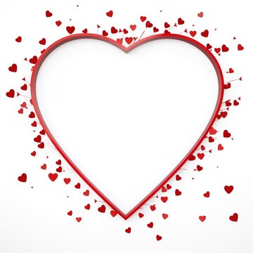 red heart shaped frame with small red hearts on the side, on white background. Valentine or happy birthday or Mother's Day concept. Generative AI