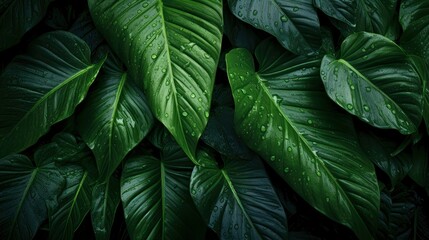 Fototapeta premium Closeup nature view of tropical green leaf