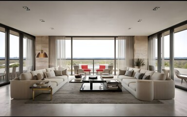 Fototapeta premium 3d render modern design, clean lines, minimalism, natural materials, and natural light, ai generative