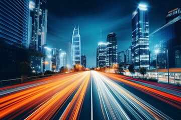 Fototapeta premium abstract motion blurs city traffic in the central district, abstract motion blur city traffic, Finance and Trade Zone of the modern city night background