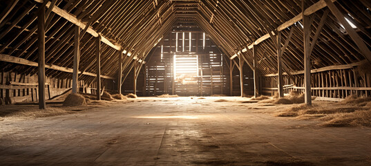 Empty barn interior, balance proportion photo - obrazy, fototapety, plakaty