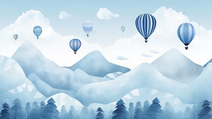 illustration of flying planes and balloons with a blue background