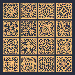 laser cut square coaster vector illustration design bundle,Laser cut wood coasters set. Geometric decorative mandala designs. - obrazy, fototapety, plakaty