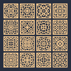 laser cut square coaster vector illustration design bundle,Laser cut wood coasters set. Geometric decorative mandala designs.