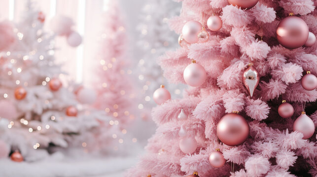 Photo pink Christmas tree, close up