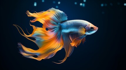 A close-up of a single Guppy fish with its colorful tail fin spread wide, captured in stunning - obrazy, fototapety, plakaty
