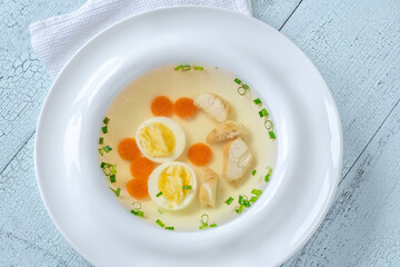 Chicken broth in plate