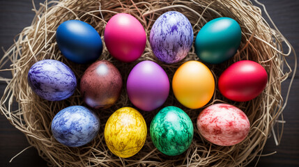 Fototapeta na wymiar easter eggs in a basket HD 8K wallpaper Stock Photographic Image 