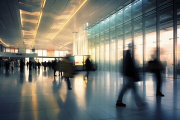 motion blur of busy crowd of rushing people moving and walking in hurry