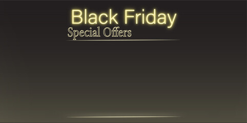 Black Friday special offers template with gold text on black background.