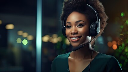 Joyful African American Woman Customer Service Agent Smiling