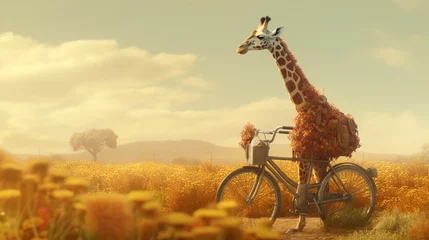 Fotobehang giraffe biker.Generative AI © sudipdesign
