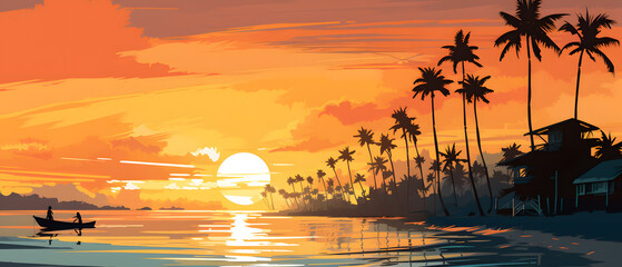Spectacular sunset over a beach