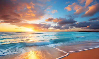 Sea sand sky concept, sunset colors clouds, horizon, horizontal background banner. Inspire nature landscape, beautiful colors, wonderful sun rays
