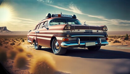 old vintage car in desert suitable as background - obrazy, fototapety, plakaty