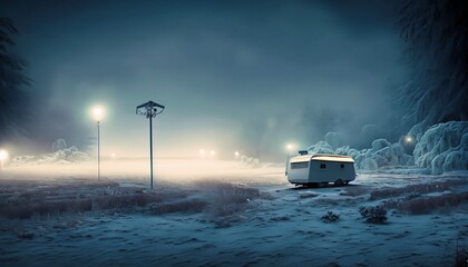 mobile home on the shore of the lake with fishermen
suitable as a background