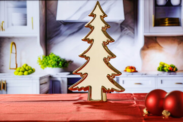 Desk of free space in kitchen interior and empty space for your decoration. Mockup background and home interior. 