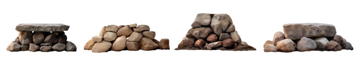 Simple Stone altar - set of various stone altars - various models from several time periods and civilizations - pile of stones - obrazy, fototapety, plakaty