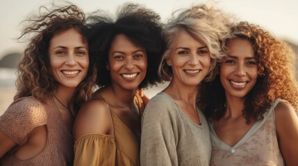 Obraz premium Joyful women friends, full of happiness, smiling and posing in unity.