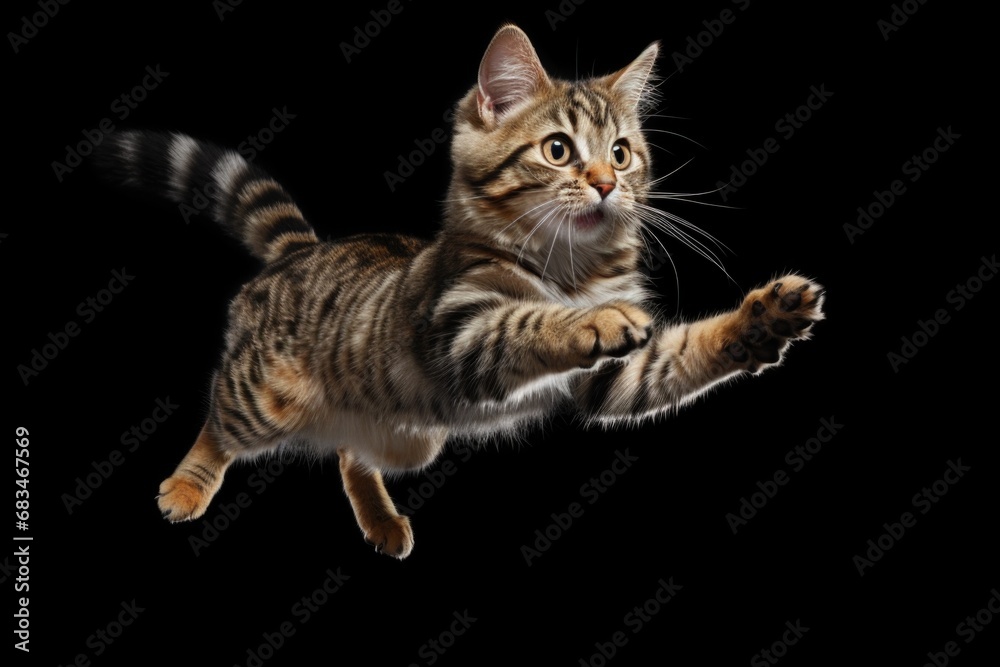 Poster A picture capturing the moment of a cat soaring through the air.