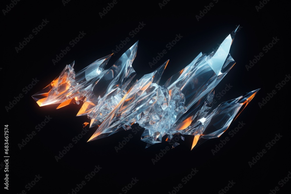 Poster a close-up view of a bunch of crystals on a black background.