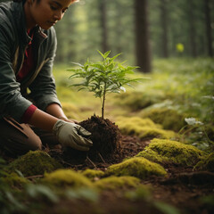 Family tree planting ceremony, Forest memorial for a loved one, Life, love, and legacy in nature,...