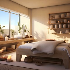 elegant spa room with a Massage Chair and Aromatherapy Diffusers in a room featuring Tranquil Wall Colors and Zen Art