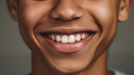 Clear lighting in the studio enhances the joy of a teen boy's bright smile.
