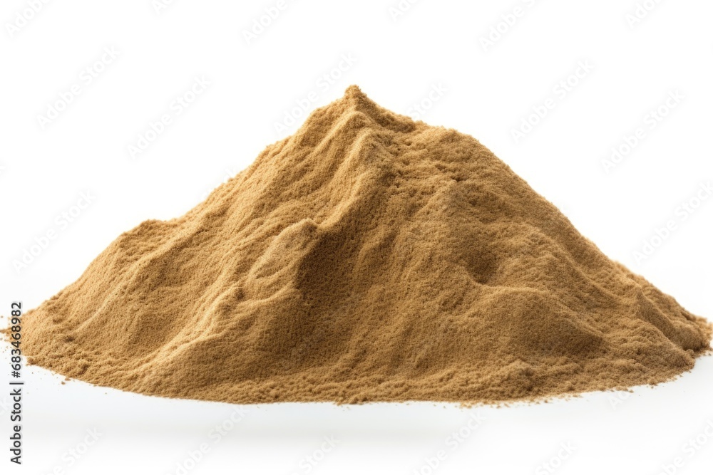 Poster a pile of sand resting on a smooth white surface. this image can be used to depict concepts of const
