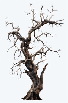 A picture of a dead tree with no leaves on it. This image can be used to depict the barrenness of winter or the cycle of life and death.