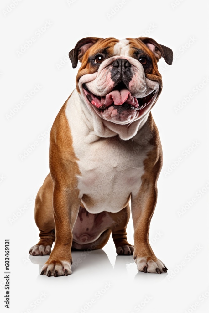 Aufkleber A picture of a brown and white dog sitting on a white surface. This image can be used for various purposes.