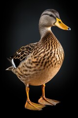 Obraz premium A picture of a duck standing on a black surface. This image can be used to depict nature, wildlife, or animal themes in various projects.