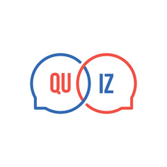 blue and red speech bubble like quiz icon. flat linear trend modern interrogative logotype graphic design web element isolated on white background. concept of easy play in fun game or trivia badge