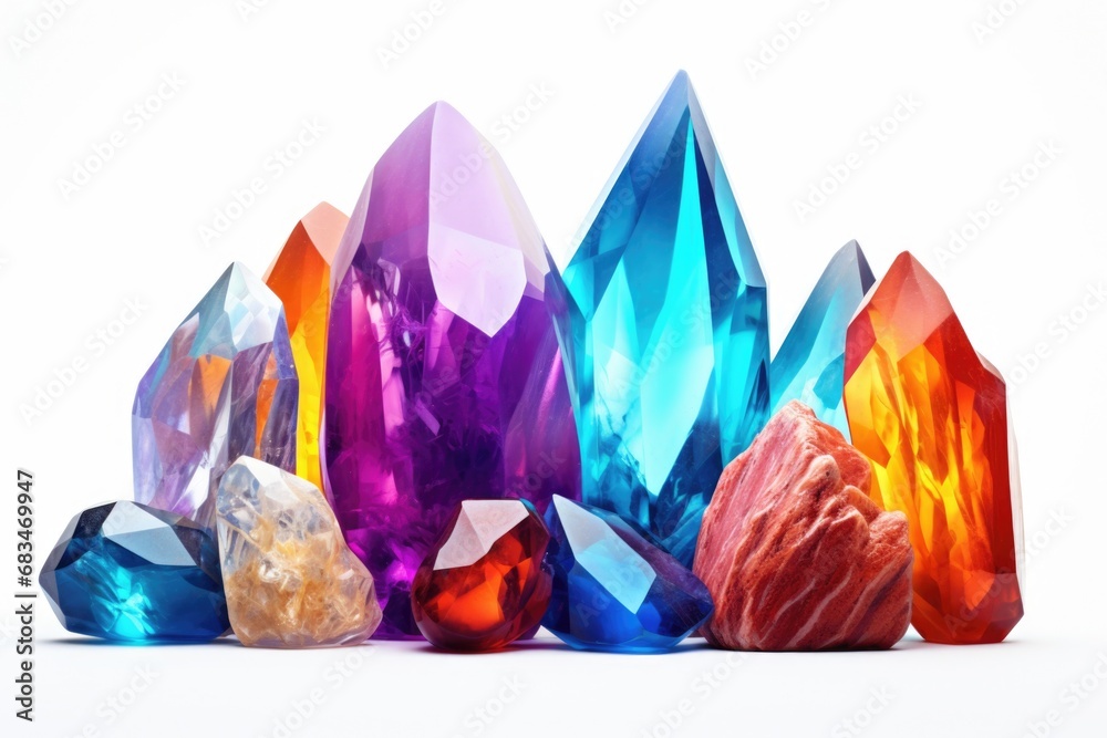Poster a group of colorful crystals stacked on top of each other.