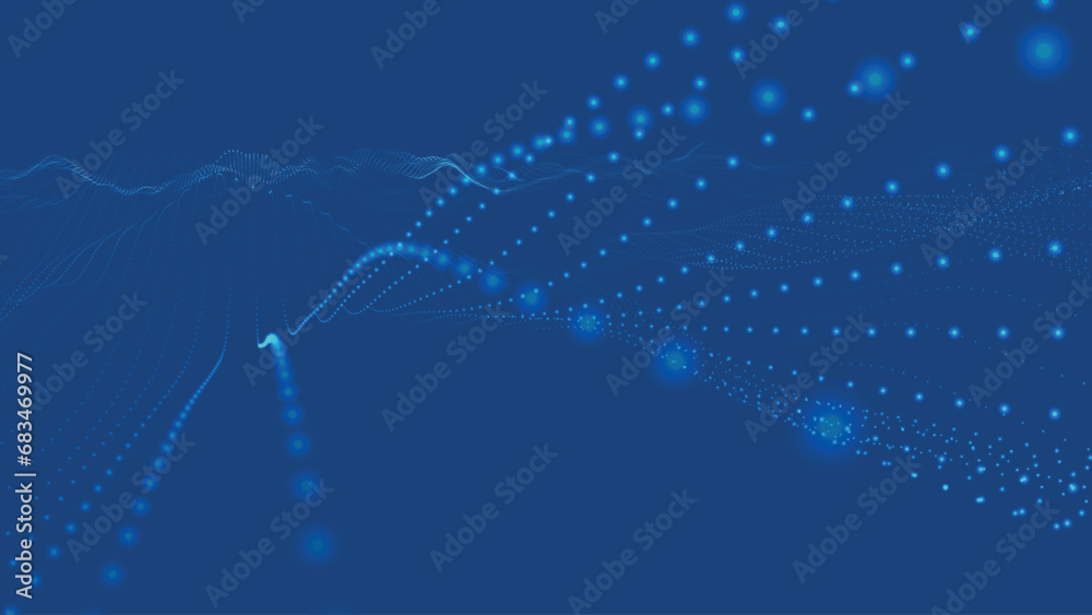 Poster wave of particles. futuristic dots pattern on dark background. big data digital code. technology or 
