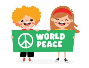 Cartoon Kids Posing With Peace Sign
