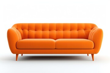 A picture of an orange couch placed on top of a clean white floor. This versatile image can be used to showcase modern interior design or as a background for furniture advertisements