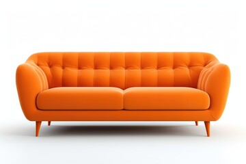 Fototapeta premium A picture of an orange couch placed on top of a clean white floor. This versatile image can be used to showcase modern interior design or as a background for furniture advertisements