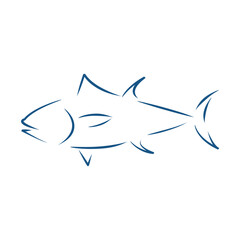 Tuna fish blue outline icon logo design. minimalist simple flat vector illustration