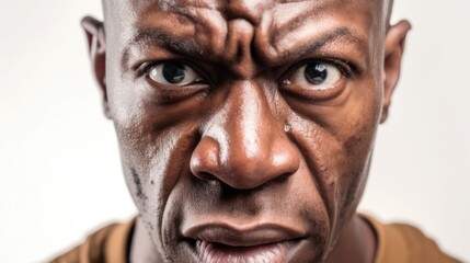 Closeup of a man's face displaying annoyance and anger. - obrazy, fototapety, plakaty