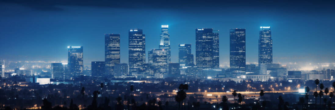 Los Angeles at night. Night city panorama. 