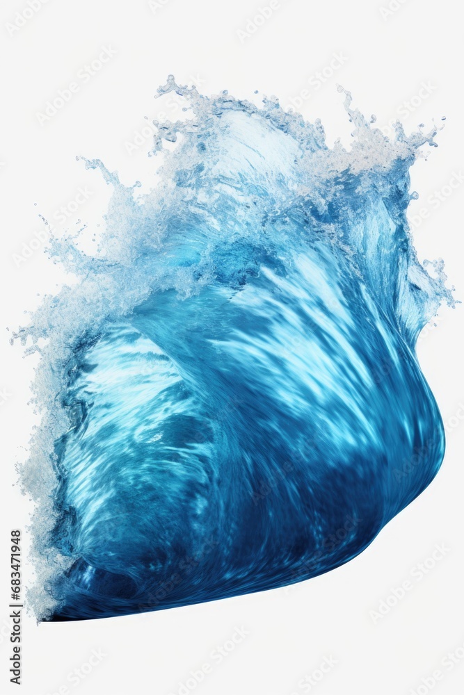 Poster A powerful and striking image of a large blue wave crashing against a pristine white background.