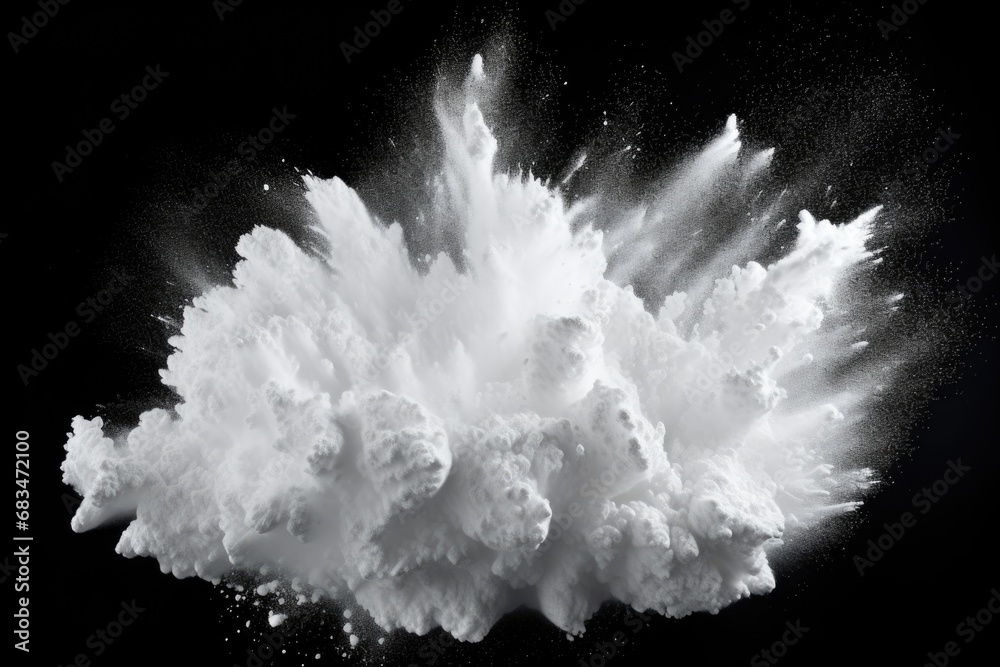 Poster a black and white photo capturing a cloud of white powder. this image can be used to depict concepts