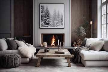 Interior Design Frame Artwork Mock Up | Winter Cozy Holiday Fireplace 